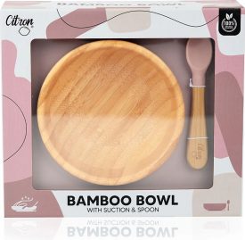 Bol de bambú con ventosa y cuchara ROSA - Citron