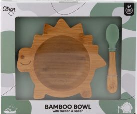 Bol bambú Dino con cuchara - Citron
