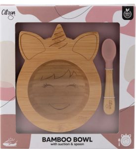 Bol bambú Unicornio con cuchara - Citron