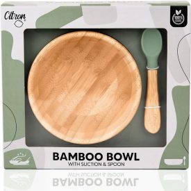 Bol de bambú con ventosa y cuchara VERDE - Citron