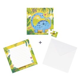 Tarjeta puzzle cumpleaños - Mamá dinosaurio y su bebé